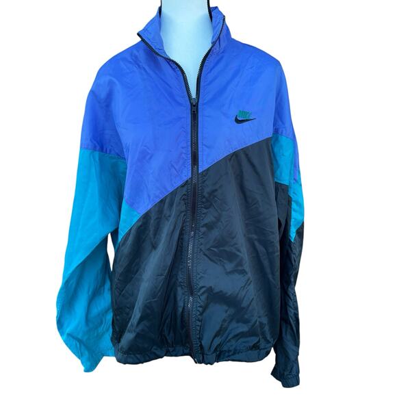 Vintage Nike 90s Jacket Medium Windbreaker Jacket Blue Teal Purple Oversized - Picture 1 of 10